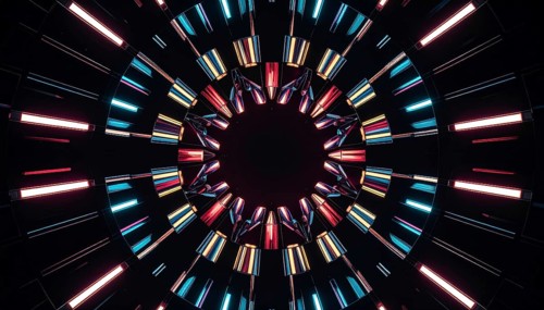 Abstract background of slightly unfocused multicolored glass lenses spinning and rotating,