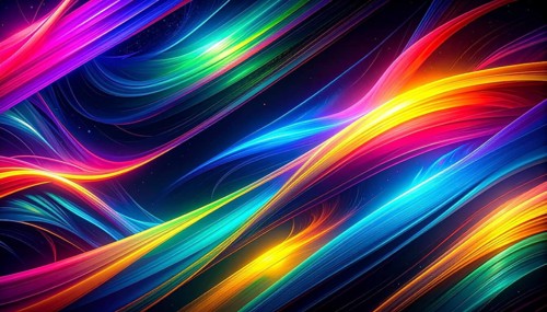 Abstract digital art featuring vibrant, intersecting neon lines creating a geometric pattern,