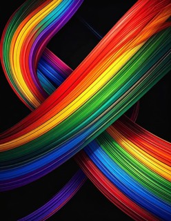 Abstract digital art featuring vibrant, intersecting neon lines creating a geometric pattern,