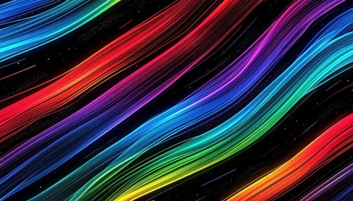 Abstract digital art featuring vibrant, intersecting neon lines creating a geometric pattern,
