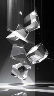 Abstract animation, glass cubes on black background, modern business wallpaper illustration, AI