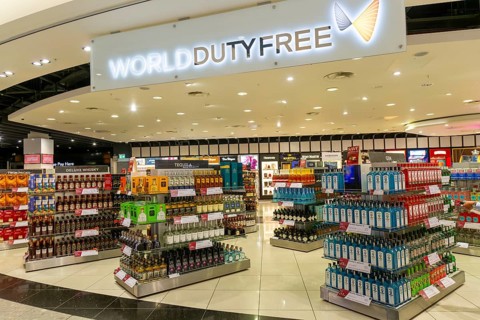 Duty Free shopping area in departures lounge area, Terminal 5, London Heathrow airport, London,