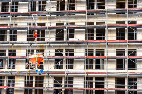 Construction site, residential construction, 50 new, publicly funded rental apartments, catering,