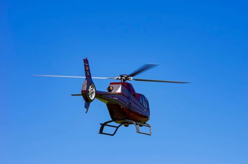 A Eurocopter EC 120B Colibri helicopter, D-HALX registration, during a flight demonstration as part