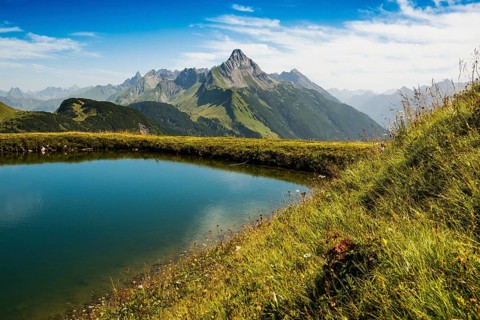Mountain landscape and picturesque little lake, Saloberkopf, Widderstein, Warth, Bregenzerwald,