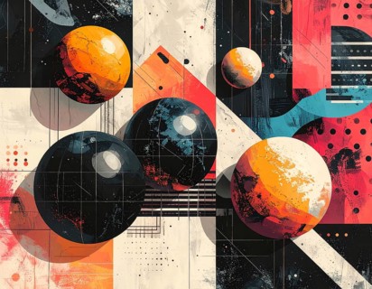 Vector art illustration, spheres, rectangles, triangles and geometric pattern, vector wallpaper