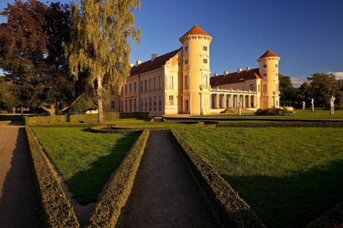 Rheinsberg Castle, front in late evening light, prime example of Friederician Rococo, Ruppiner