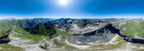 360° alpine panorama, aerial view with summit of Grossvenediger, Venediger Group and Lasörling