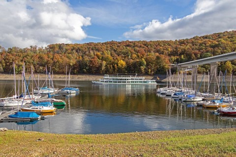 Marina, excursion ship, Talbrücke, Sondern, Olpe, Biggesee, Sauerland, North Rhine-Westphalia,