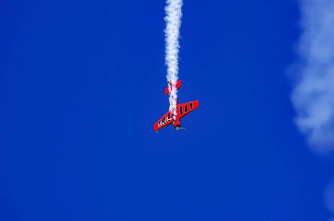 A Soviet Jakovlev Jak-55 sport aircraft with the registration LY-TOY during a flight demonstration