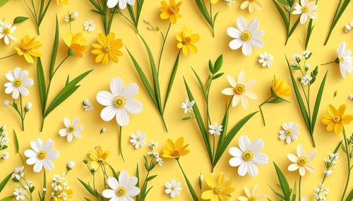 Vibrant wildflowers and grass create a colorful and joyful floral pattern, Variety of wild flowers,