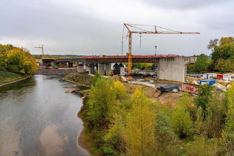Four-lane new building of the town bypass in Wesel, B58n, here the bridge structure across the