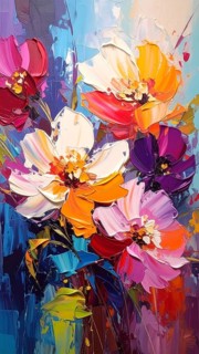 Closeup of abstract rough colorful multicolored organic floral spring flowers art painting texture,
