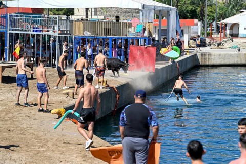 Bous a la Mar Fair, in English Bulls in the Sea, Bullfighting, Javea or Xàbia, Alicante Province,