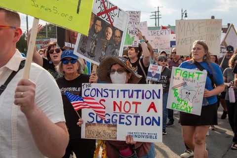 Detroit, Michigan USA - 18 October 2025 - A large crowd gathered for a 'No Kings' rally, protesting