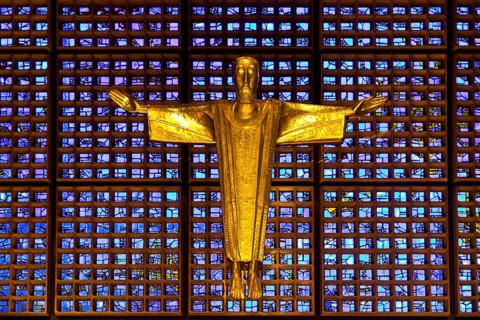 Kaiser Wilhelm Memorial Church, interior of the New Church with Resurrection Christ, Berlin,