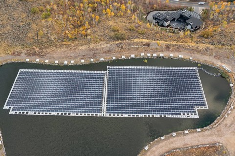 Park City, Utah - Floating solar panels provide power for Mountain Regional Water. The solar array