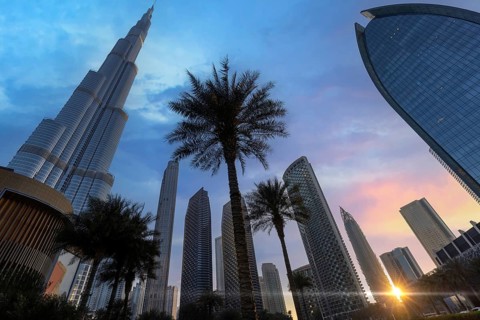 UAE, Dubai downtown financial skyline and business shopping center near Dubai Mall