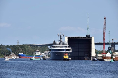 Superyacht COSMOS is undocked from the Lürssen shipyard, Kiel Canal, Kiel Canal, Kiel Canal,