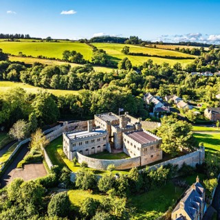 Jedburgh Castle from a drone, Jedburgh, Scottish Borders, Scotland, UK