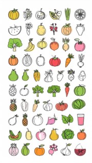 Spring and summer fruit and vegetable element set, vector illustration, AI generated