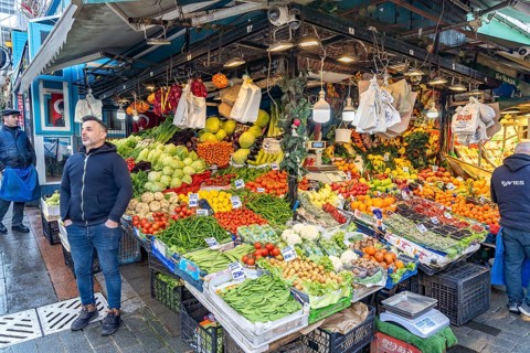 Stall with fruit and vegetables at the market in Karaköy, Istanbul, Turkey