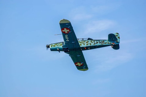 A Pilatus P-2 of Pilatus Flugzeugwerke AG with the registration D-EPII during a flight