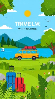 Traveling and hiking in mountain landscape, abstract vector illustration, AI generated image