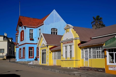 Colonial house facades in the Bergstraße, Lüderitz, Karas region, Namibia