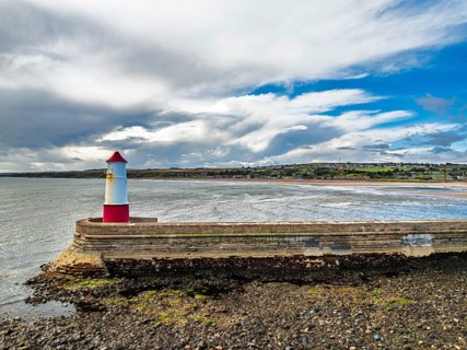Berwick Pier and Lighthouse from a drone, Berwick-upon-Tweed, England, United Kingdom