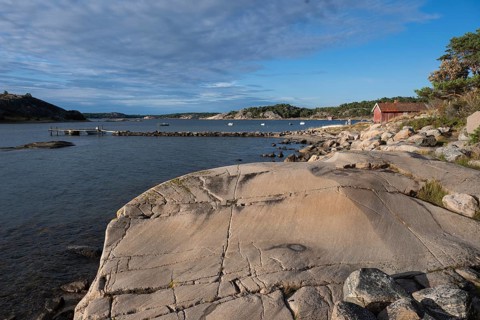 Falun red or Swedish red boathouse, Bohus granite, Resö island, Bohuslän, Skagerrak, Sotenäs,