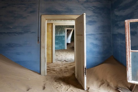 At Kolmanskop, the abandoned ghost town of the diamond days of the early 1900 and of German origin.