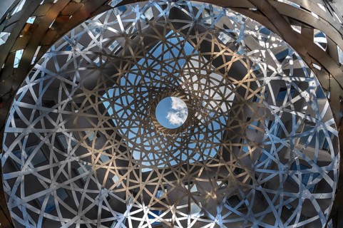 Steel sphere, Sphere, a work of art by Ólafur Eliasson, Fünf Höfe shopping arcade, Munich, Bavaria,