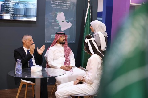 Saudi companies showcase products and investments inside the Saudi pavilion at the Damascus
