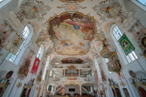 Interior, ceiling, ceiling fresco, main fresco by Enderle with the Trinity scene, naval battle of