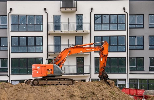 Shell construction, shortly in front of completion of a residential building, new Graf Bismarck