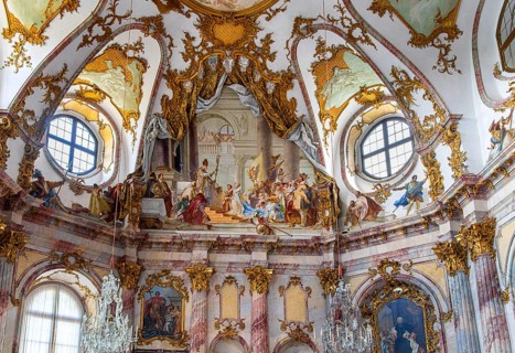 Interior design and exhibition rooms in the Würzburg Residence, imposing 18th century palace with