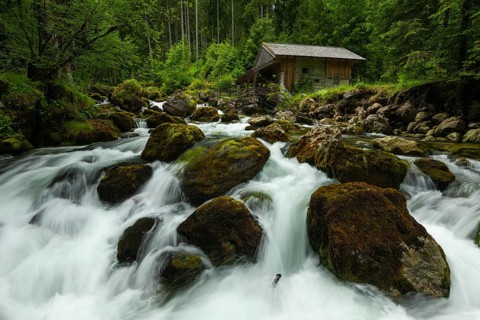 Golling watermill. Traditional mill in an alpine landscape, Golling an der Salzach, Austria