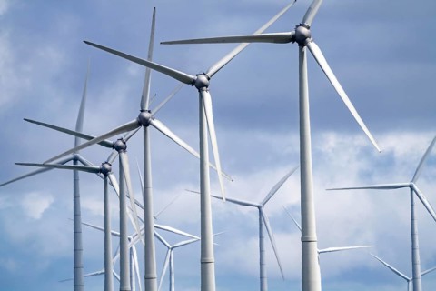 Wind turbines of a wind farm near Eemshaven, Netherlands