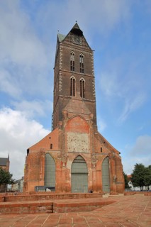 Gothic St Mary's Church tower without nave, brick church, Wismar, Mecklenburg-Western Pomerania,