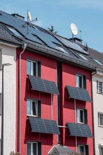 Residential building with photovoltaic modules on the façade and roof, North Rhine-Westphalia,