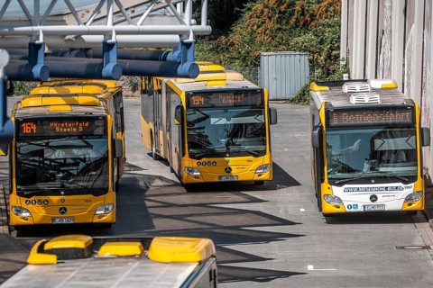 Public transport stop, bus station, local buses in Essen-Steele, bus and S-Bahn junction, Essen,