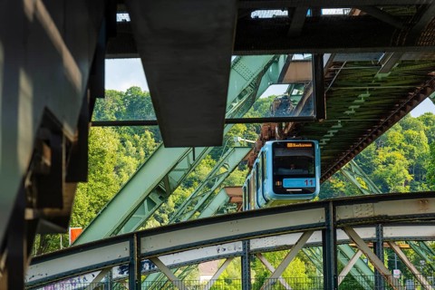 The Wuppertal suspension railway near the Zoo Stadion stop, Wuppertal, Germany