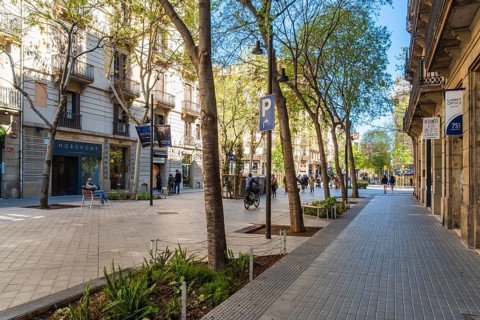 Superblock or Superilla in the Eixample neighbourhood, a highly restricted area of the city in