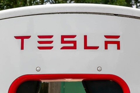Charging point facility for Tesla electric vehicles at service station, M25 South Mimms services,