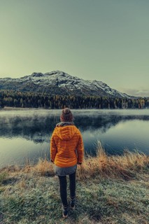 Autumn atmosphere on a cold morning in the Engadin in the Swiss Alps