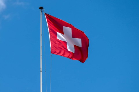 Swiss flag, Interlaken, Canton of Bern, Switzerland