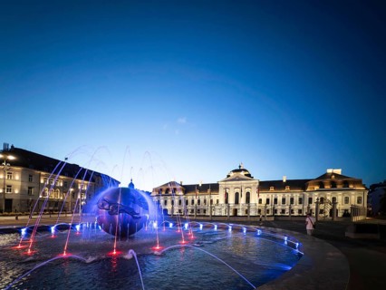 Peace fountain on Hodža Square at Grassalkovich Palace, Presidential Palace, seat of the President