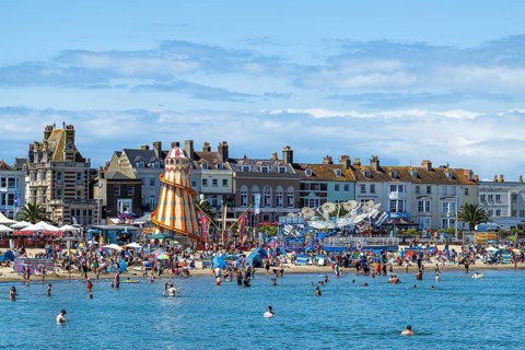 Beach and seaside in Weymouth, Esplanade, Weymouth, Dorset, England, United Kingdom