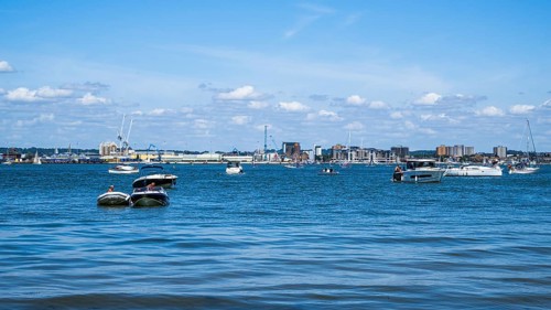 Boats on seaside in Poole, Dorset, England, United Kingdom